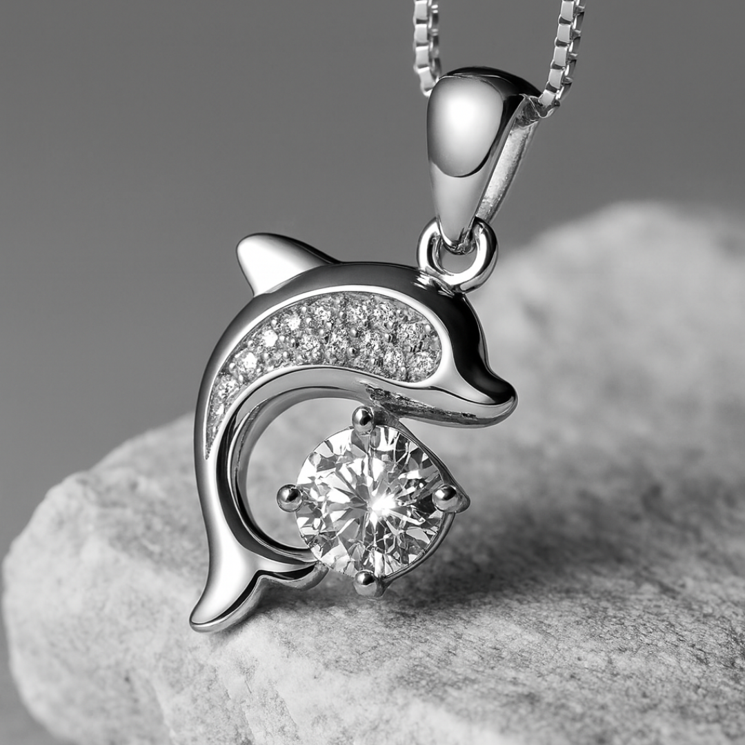 Shimmering Dolphin — Silver-Tone Pendant Necklace