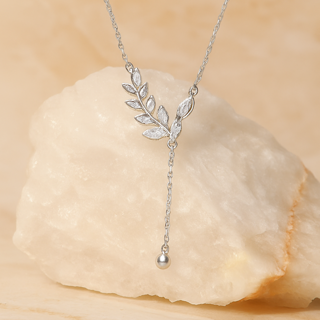 Lunar Leaf — Silver Lariat Necklace