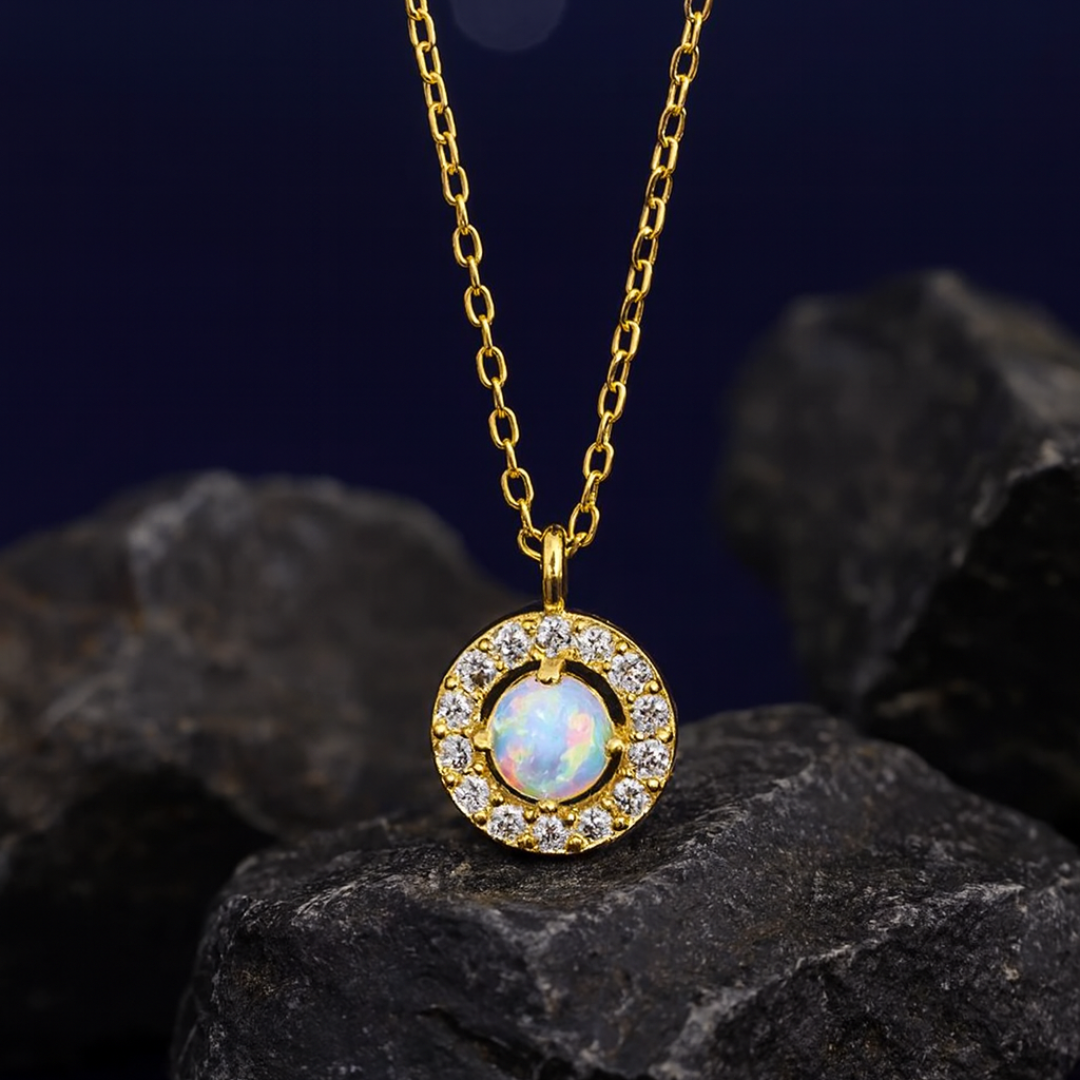 Opaline Halo — Gold-Tone Pendant Necklace