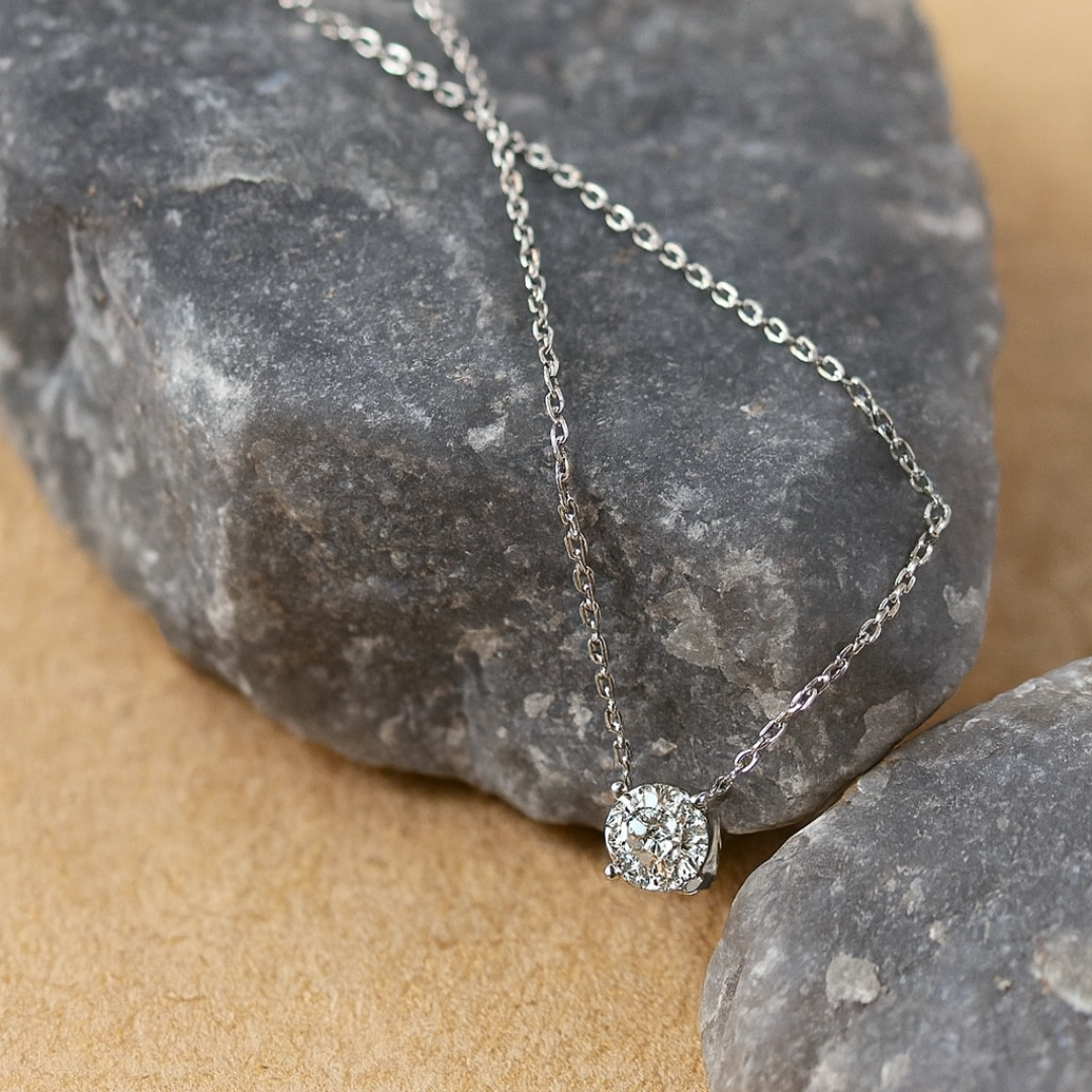 Silver Glow — Crystal Solitaire Necklace