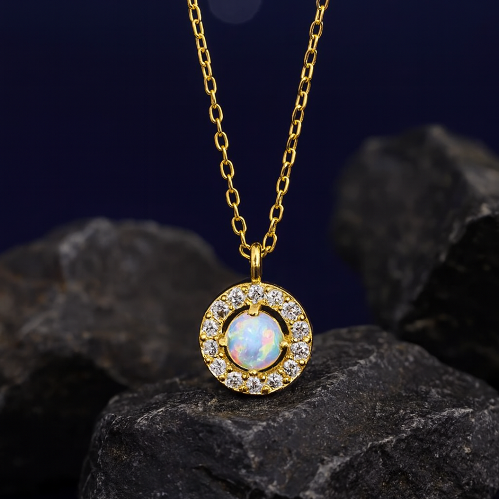 Opaline Halo — Gold-Tone Pendant Necklace