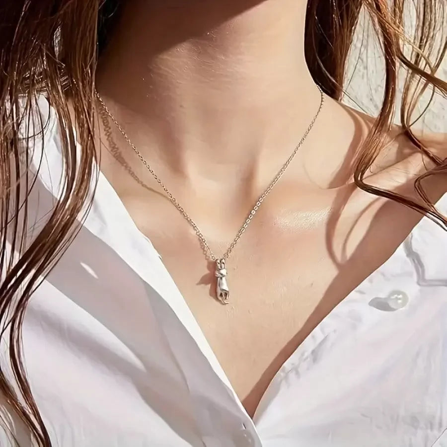 Sleek Feline — Silver-Tone Necklace