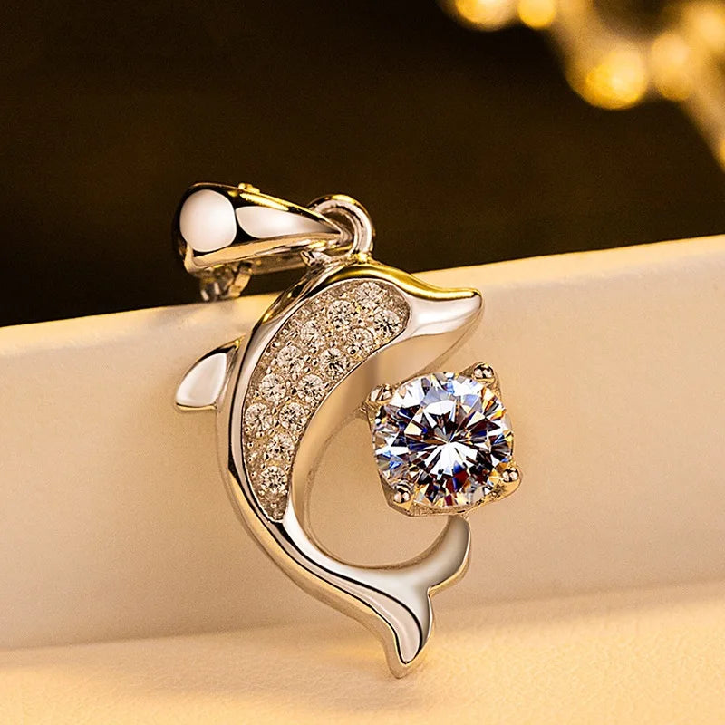 Shimmering Dolphin — Silver-Tone Pendant Necklace