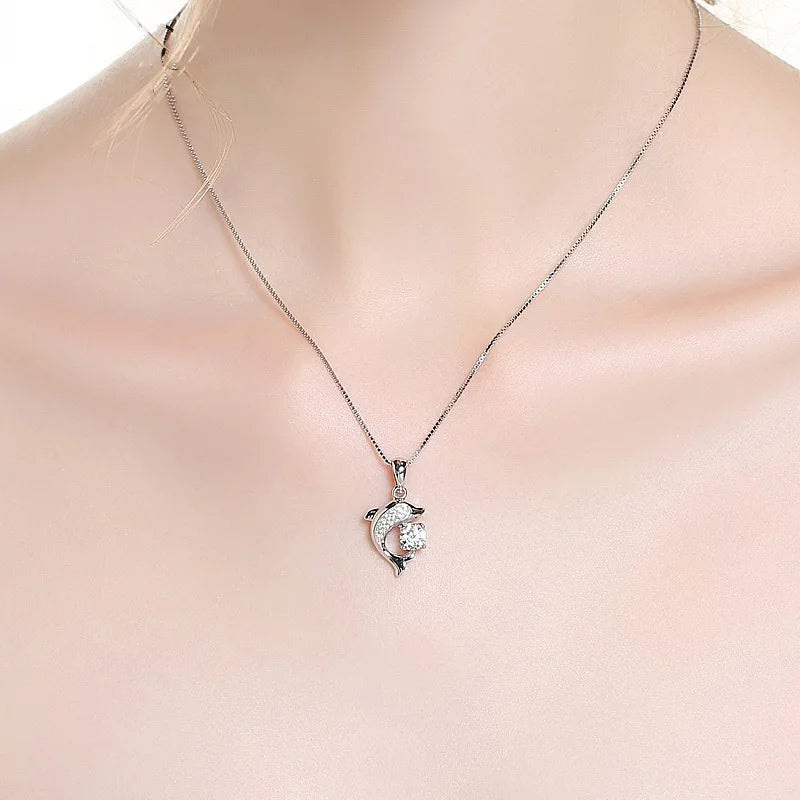 Shimmering Dolphin — Silver-Tone Pendant Necklace