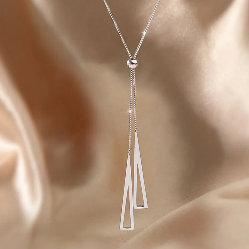 Silver Prism — Geometric Lariat Necklace