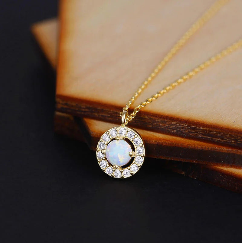 Opaline Halo — Gold-Tone Pendant Necklace