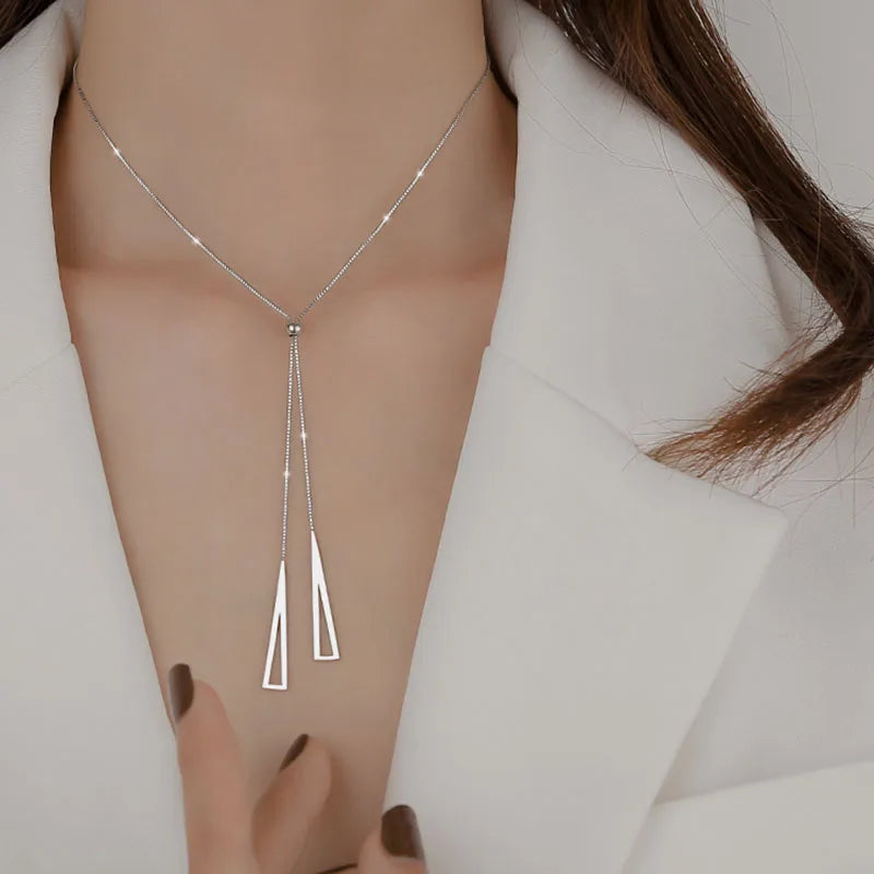 Silver Prism — Geometric Lariat Necklace