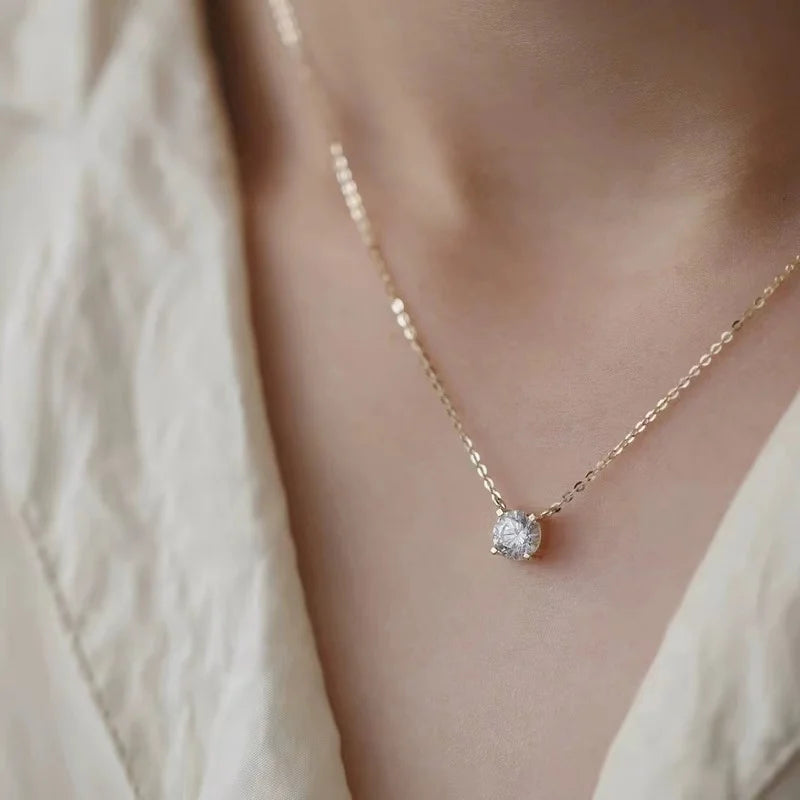 Silver Glow — Crystal Solitaire Necklace