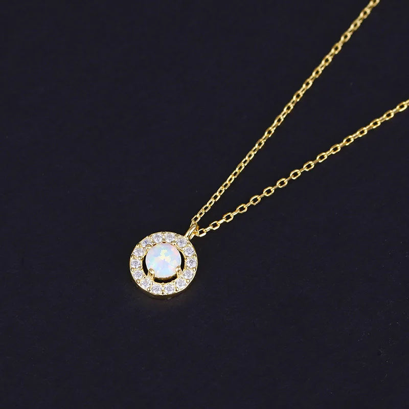 Opaline Halo — Gold-Tone Pendant Necklace