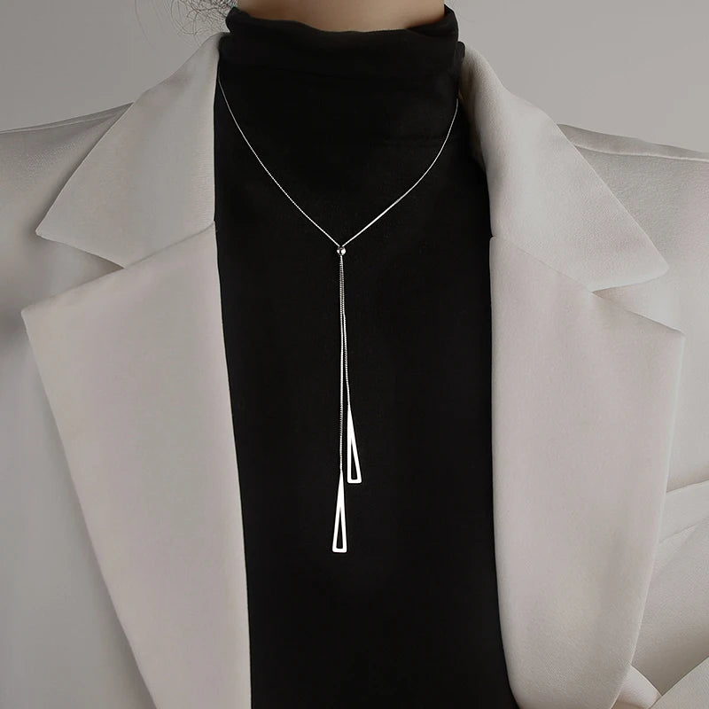 Silver Prism — Geometric Lariat Necklace