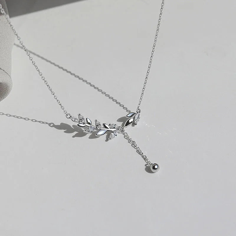 Lunar Leaf — Silver Lariat Necklace