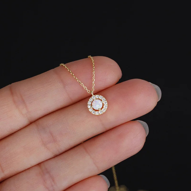 Opaline Halo — Gold-Tone Pendant Necklace