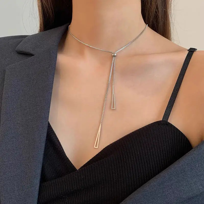 Silver Prism — Geometric Lariat Necklace