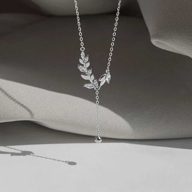 Lunar Leaf — Silver Lariat Necklace