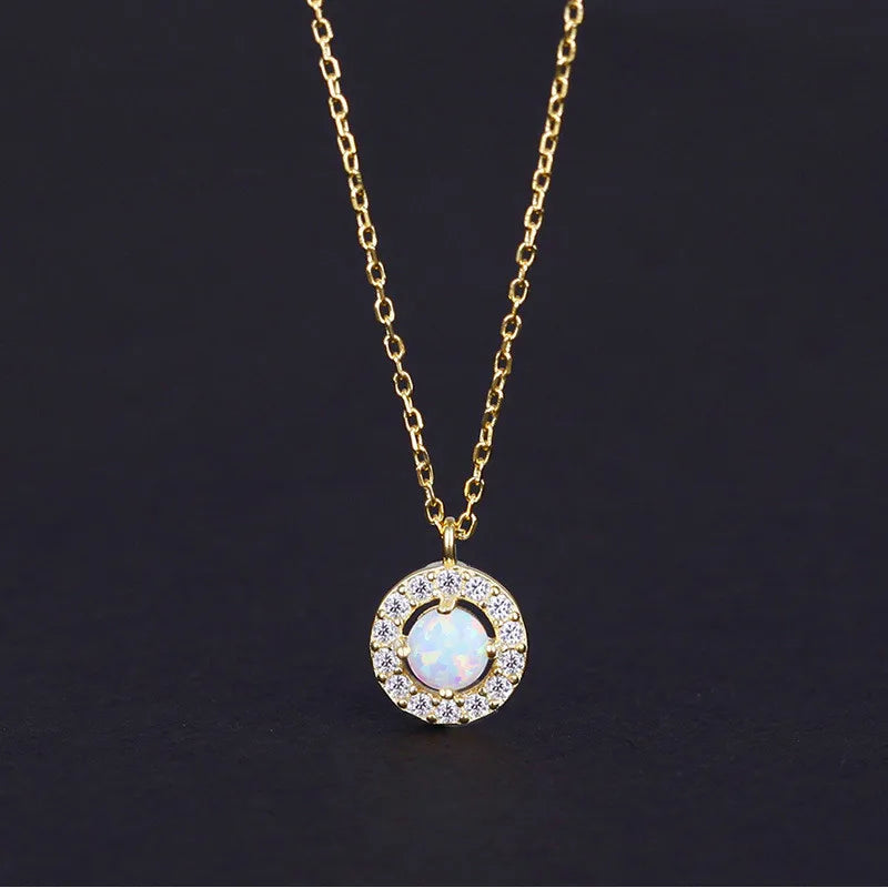 Opaline Halo — Gold-Tone Pendant Necklace