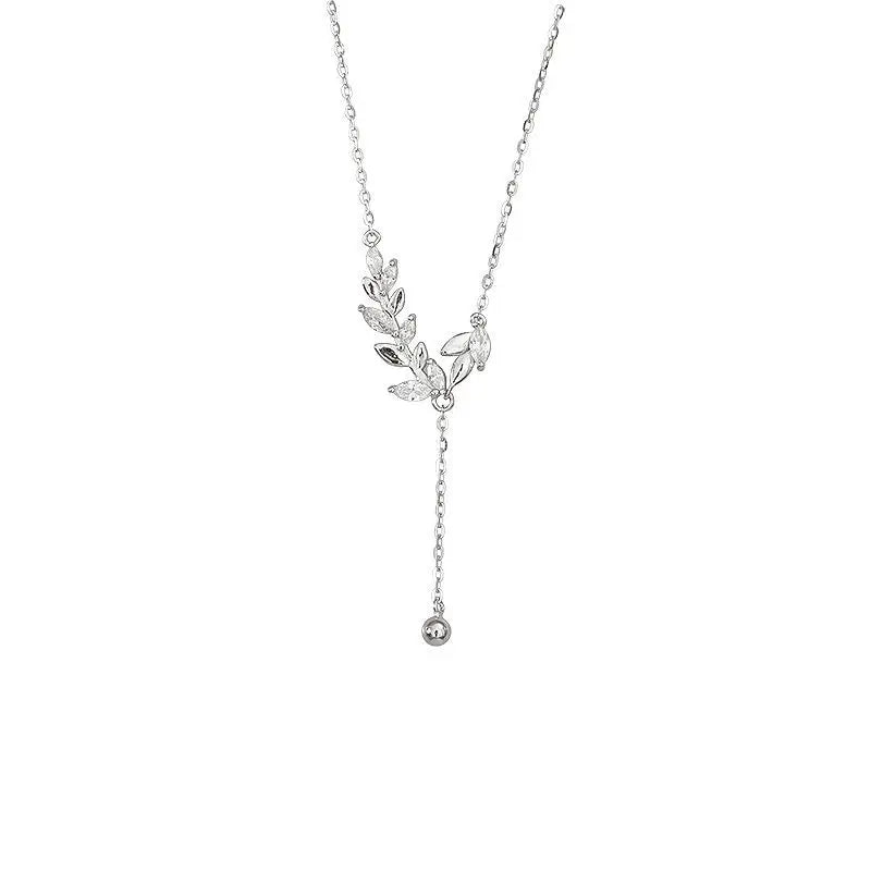 Lunar Leaf — Silver Lariat Necklace