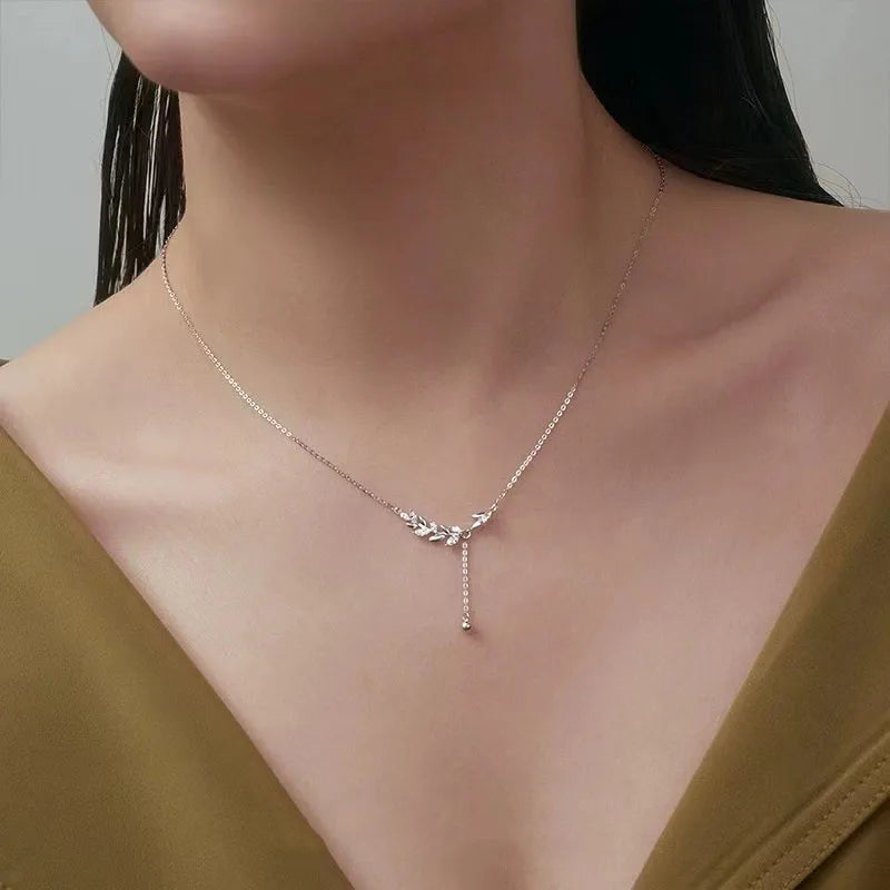 Lunar Leaf — Silver Lariat Necklace