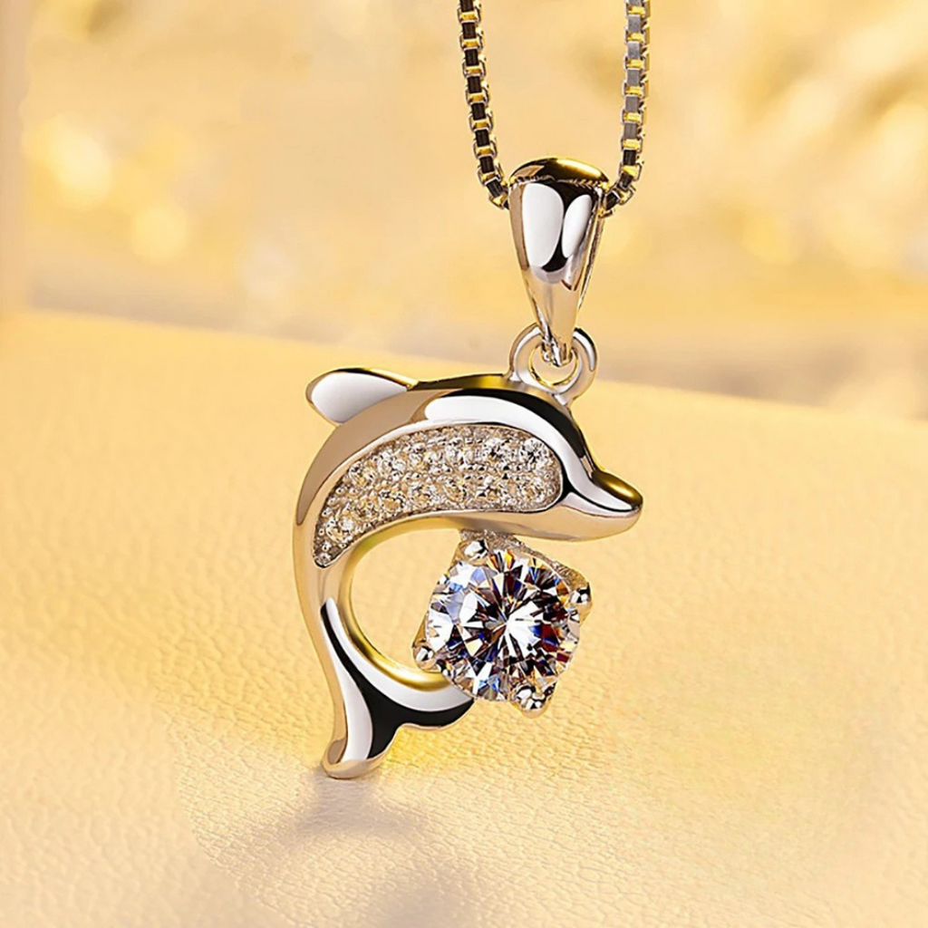 Shimmering Dolphin — Silver-Tone Pendant Necklace