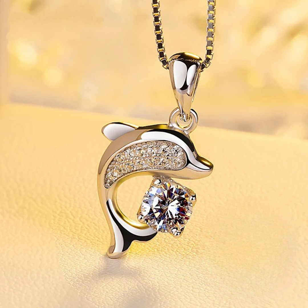 Shimmering Dolphin — Silver-Tone Pendant Necklace